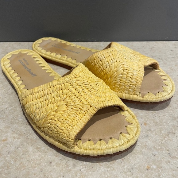 Jeffrey Campbell Revolve Dane Raffia Slide Sandal Butter Yellow Beach Bo… - Picture 1 of 8
